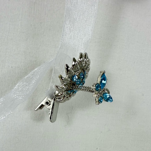 3 Silver, Blue, Green Hair Clips with Rhinestones and Glitter - Picture 3 of 6